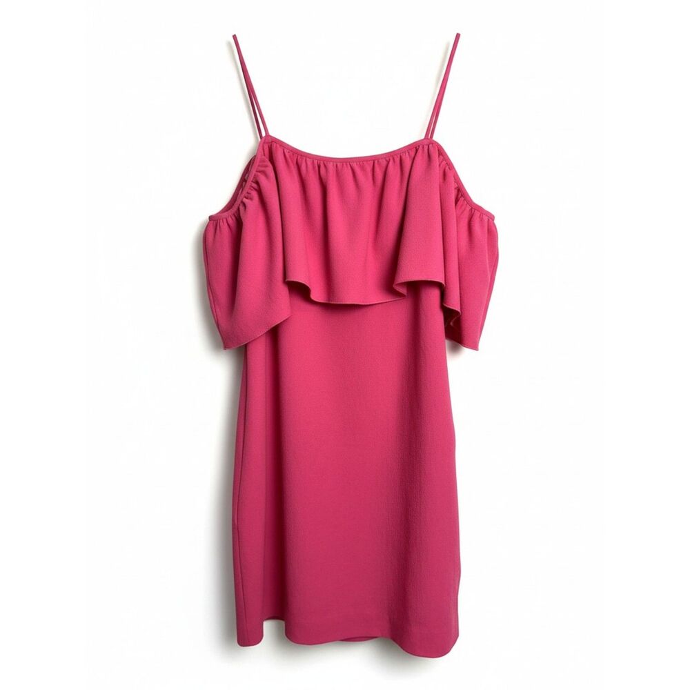Trina Turk Hot Pink Barbiecore Ruffle Shift Mini Dress Size 8 Cocktail Wedding